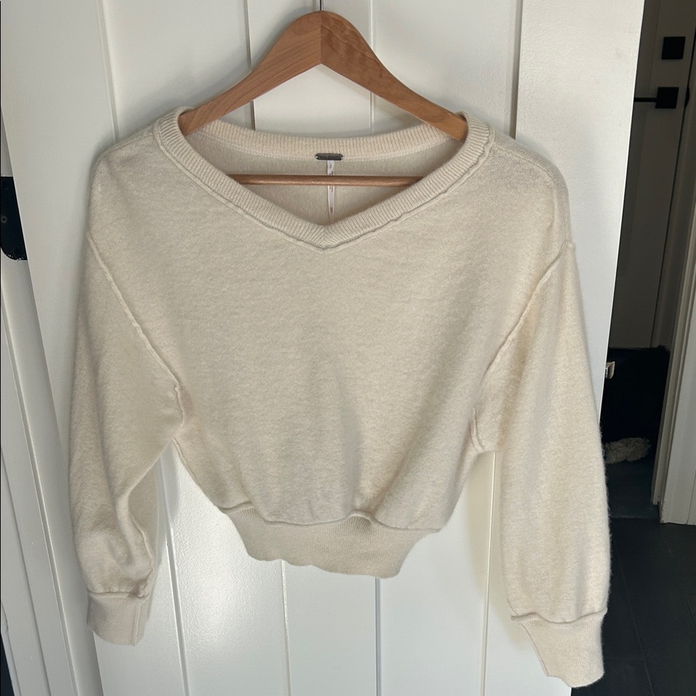 Free People Soft Cream Cahmere V-Neck Sweater